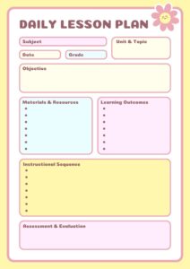 Daily Lesson Plan Worksheet Pink and Yellow Free Download